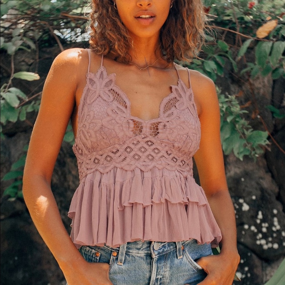 Free People Mauve Lace Ruffle Top